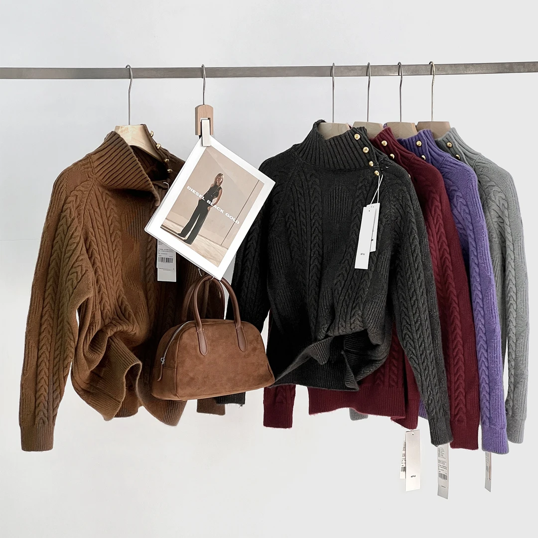 重磅绞花！保暖密实有质感~纯色立领斜扣针织衫气质百搭打底毛衣