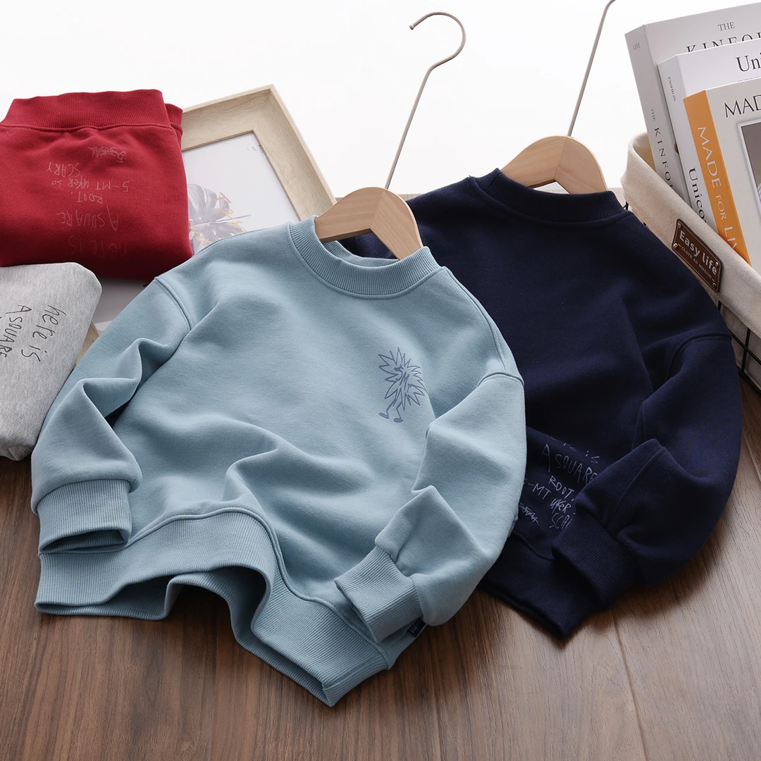 24DS14童装秋冬新款四色斯密绒卫衣中大童保暖一体绒休闲上衣简约