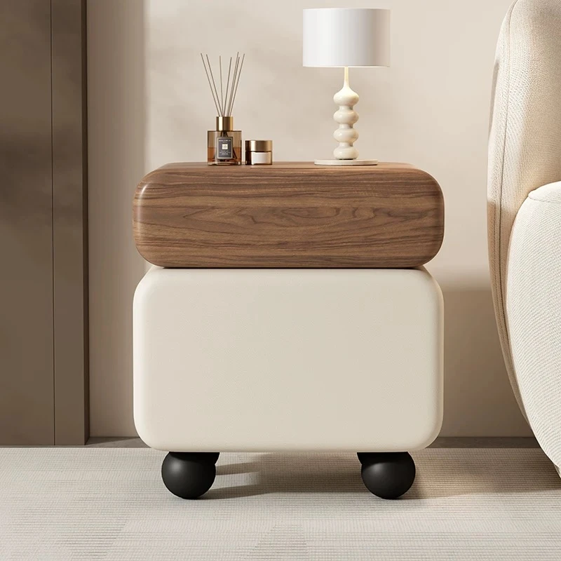 奶油风卧室现代2025款轻奢小户型实木床头柜中古风儿童边柜抽屉式