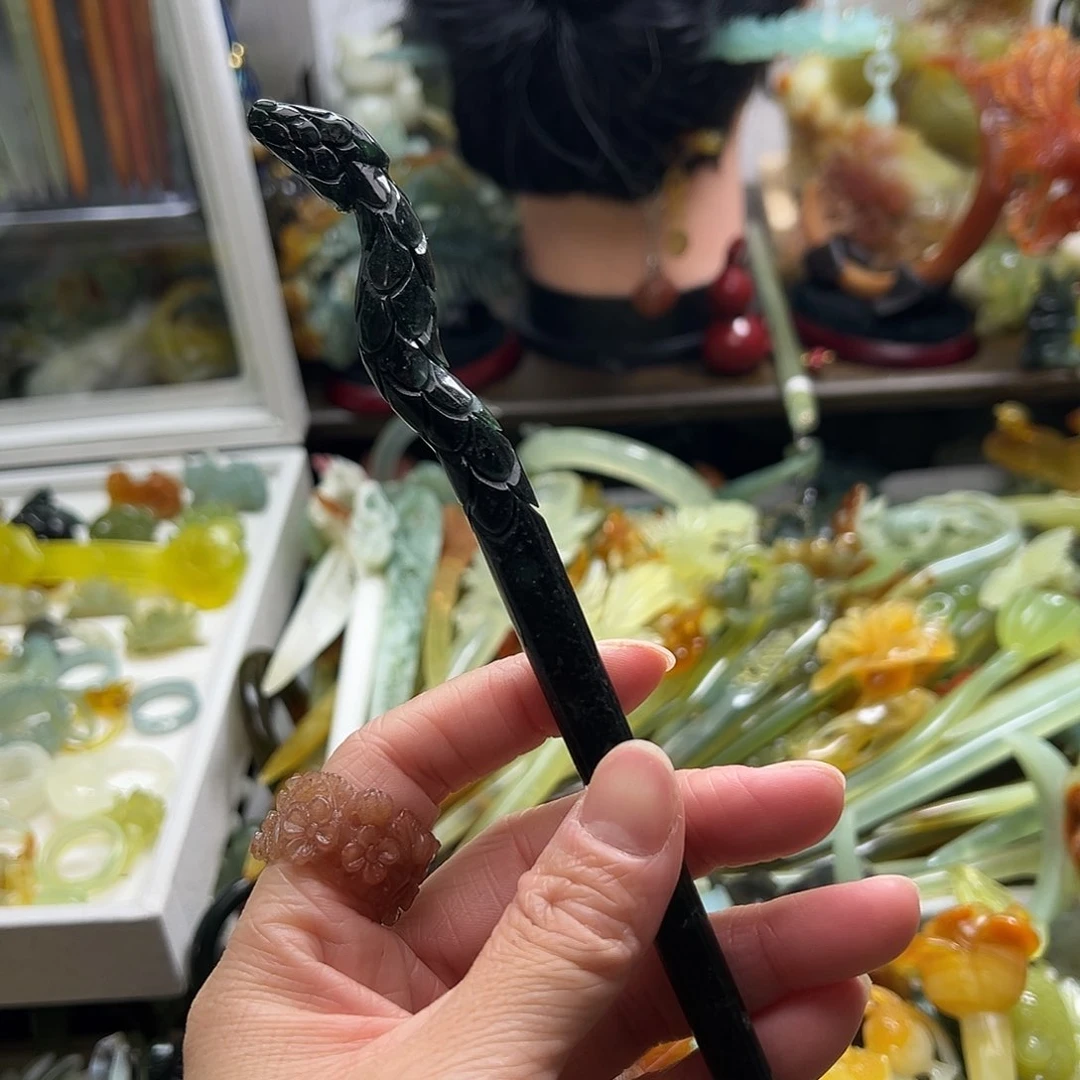 蛇纹石玉发饰合金