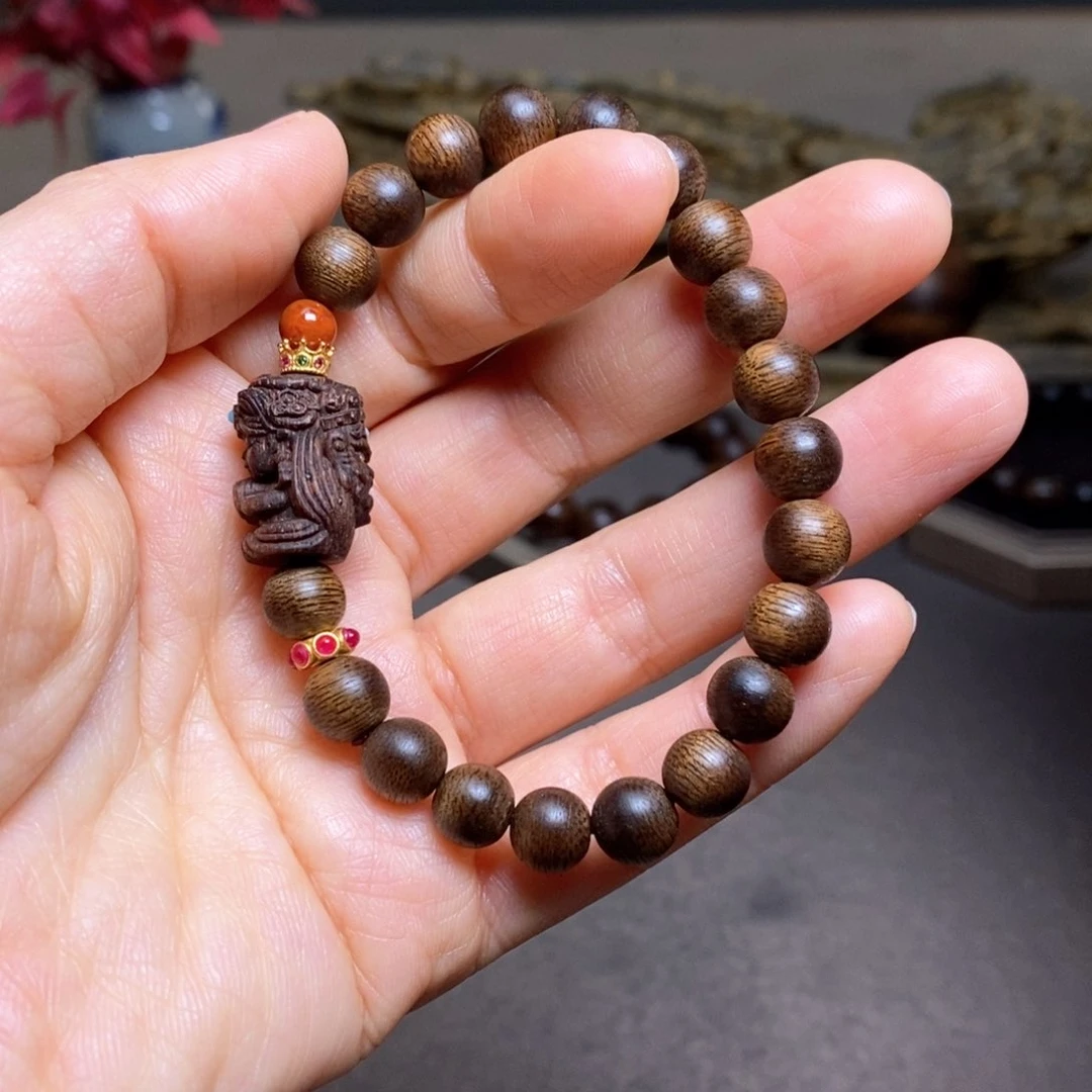 沉香手串越南富森红土0.8设计➕芽庄紫棋扎基沉香木雕