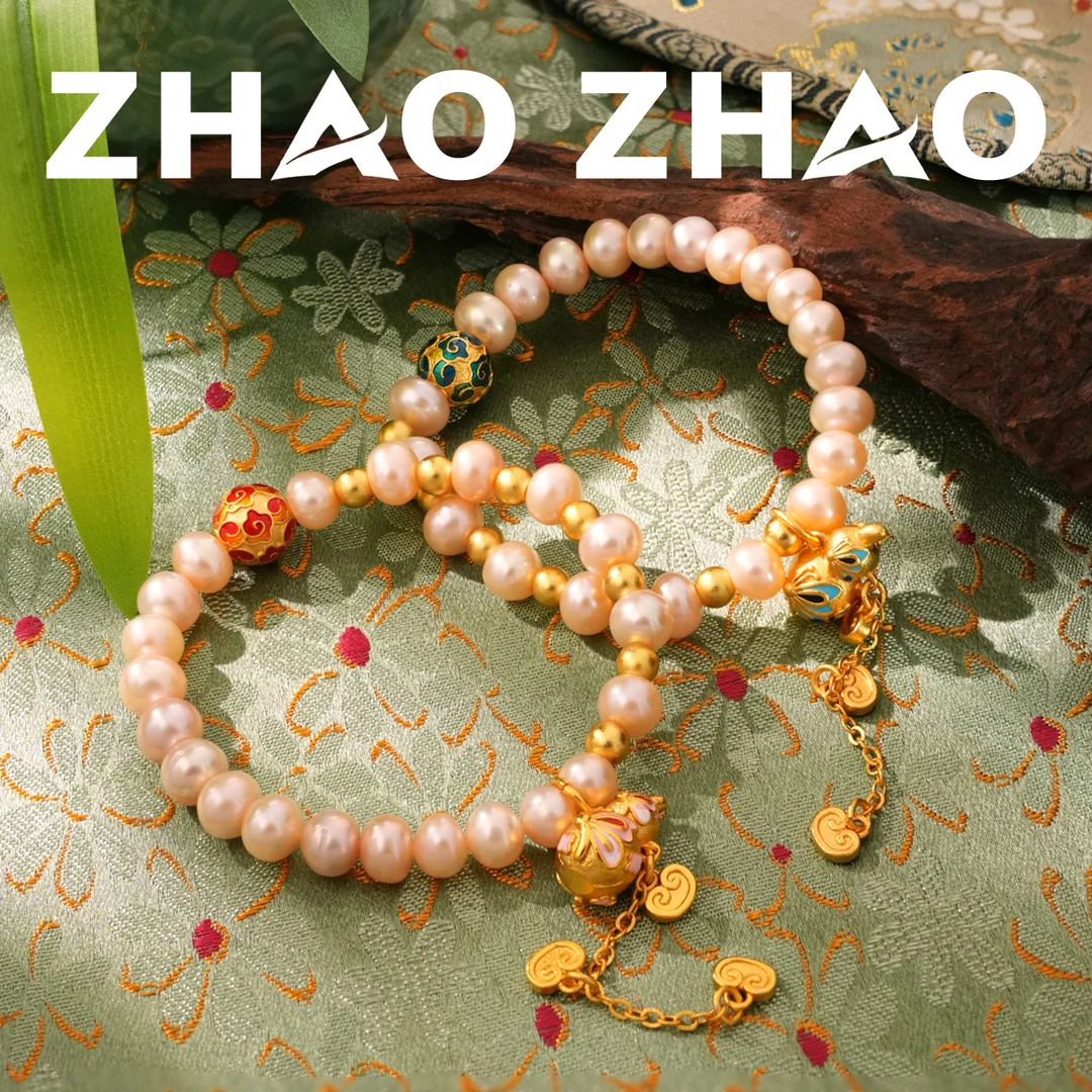 「梦华录」淡水珍珠原创设计手串新中式珐琅蝴蝶祥云珠手链