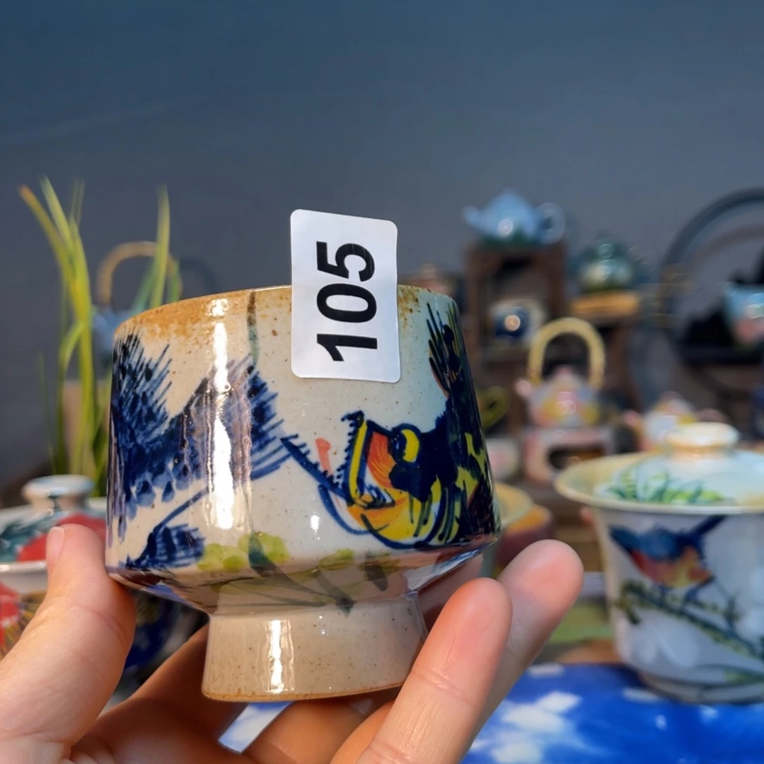 杯新**格素浅陶瓷手工手绘