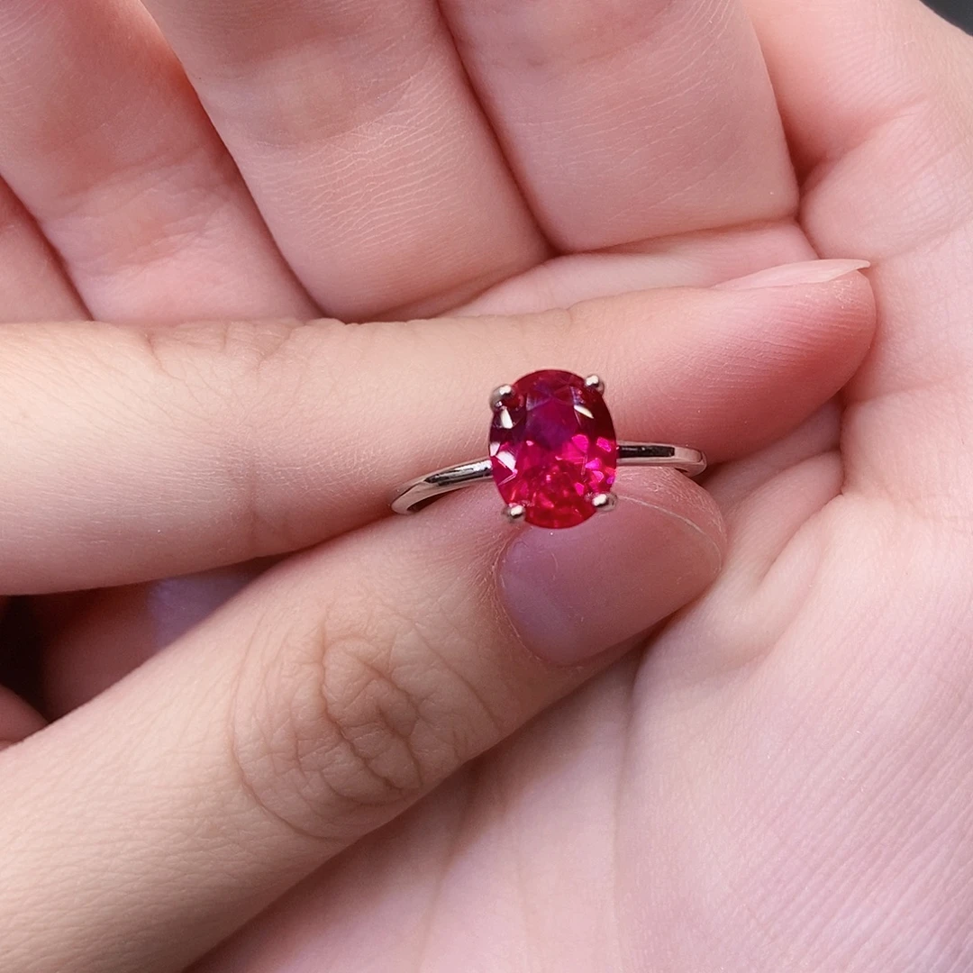 戒指银S925镶嵌红宝石