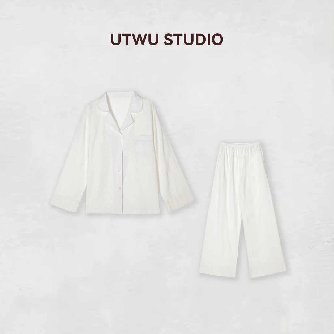 UTWU小敏「裸肤挚爱」口碑宠粉1oo棉法式浪漫纯色睡衣套装S25S1011