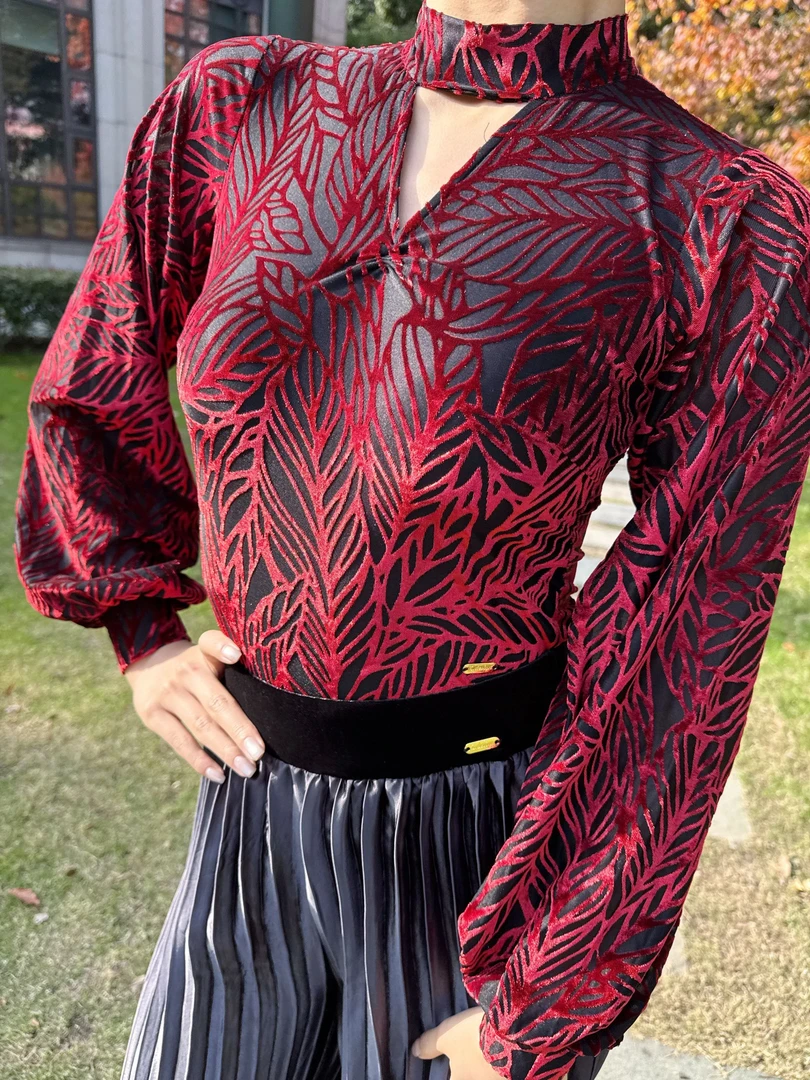 新款印花弹力丝绒高级感时尚高雅气质舒适高品质摩登舞服练功服