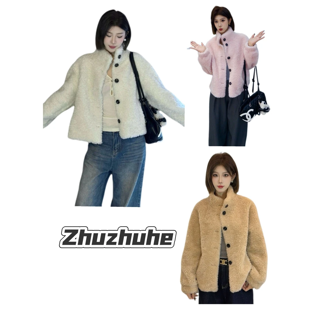 珠珠禾【慵懒冬日01】超绝气场慵懒风加厚短款100羊毛羊羔绒气质