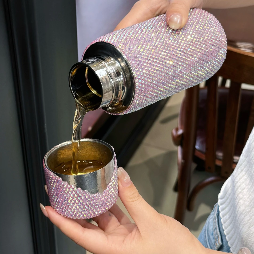 米小西/MICHIE/ 镶钻奢华女士带钻钛杯保冷保温杯高档真空泡茶杯