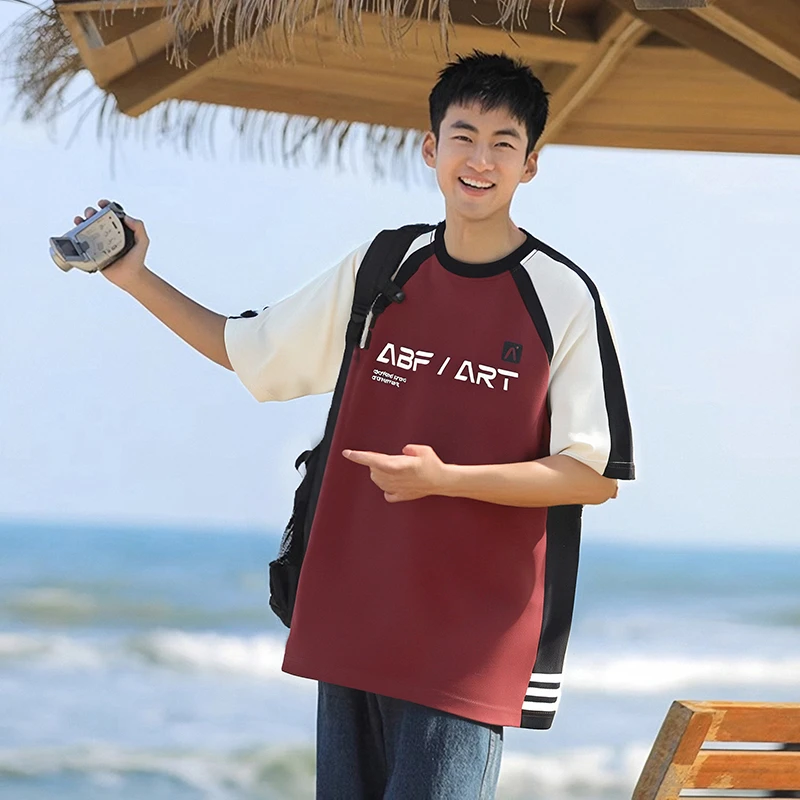 2025夏季新款青少年短袖T恤男生美式重磅宽松学生百搭潮流半袖t恤