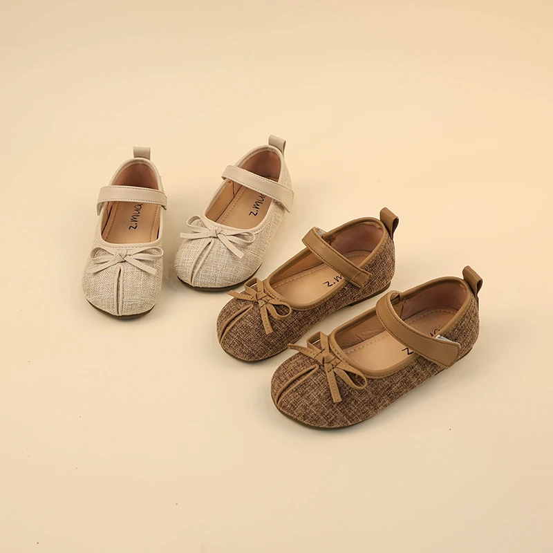 女童蝴蝶结时尚公主鞋复古羊蹄头皮鞋2025春季新款女孩演出0089