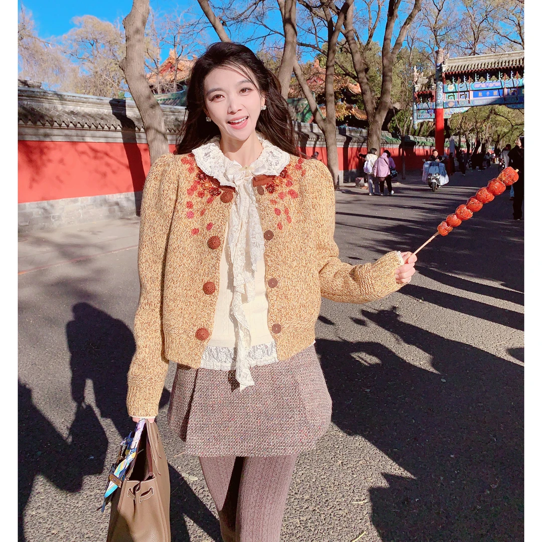 MissLuxury【落日黄昏】含羊毛毛衣开衫女秋冬保暖美拉德外套复古