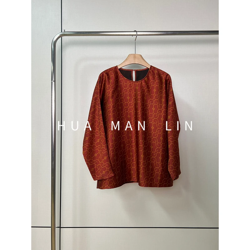 【花满林】圆领后一粒扣50MM香云纱桑蚕丝上衣255803