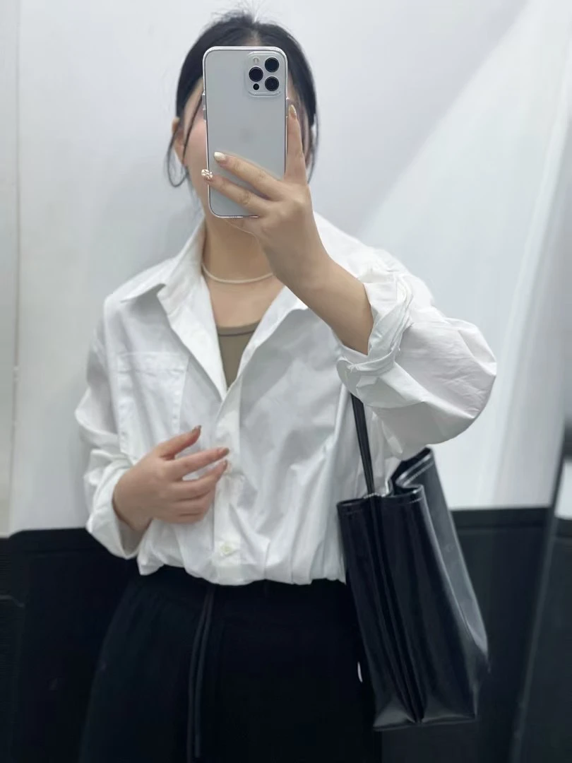 【福利款，No退No换】白色长袖衬衫叠穿设计感宽松慵懒风休闲上衣