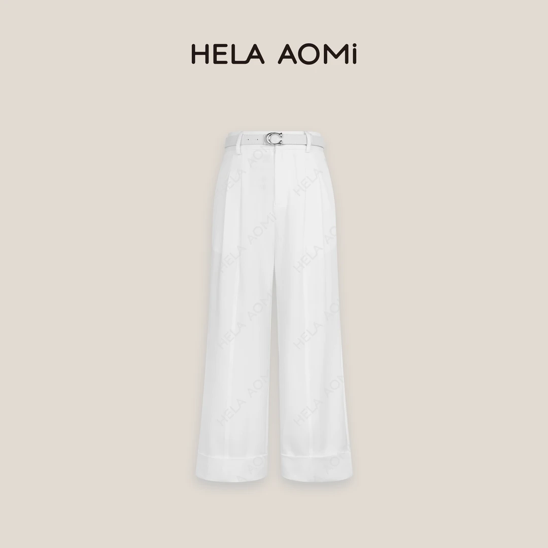 HELAAOMI“腰带西裤”简约纯色修身百搭宽松醋酸休闲裤CY4DX61059