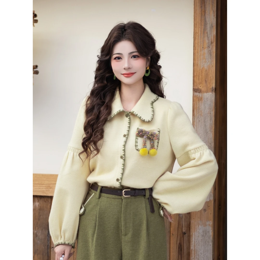 LIJIUJIU【圣诞冬景】秋冬气质长百搭复古风厚雪貂绒衬衫YQ25118009