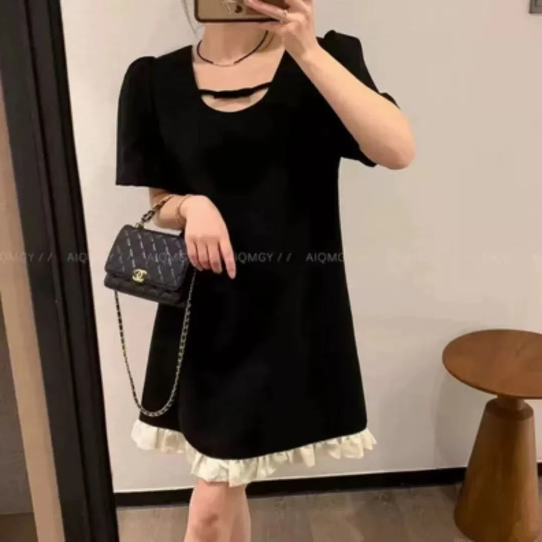 宽松腰常规夏季U型领短袖连衣裙时977951