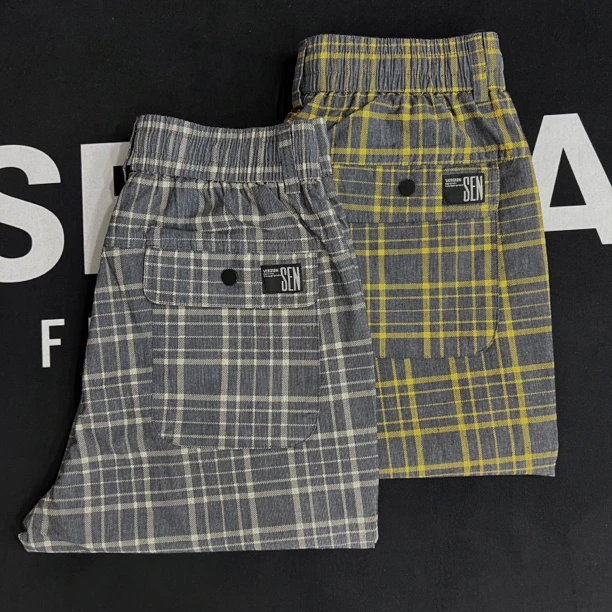 春夏新款贡缎棉弹力格子显年轻宽松小直脚男士休闲裤【1087】