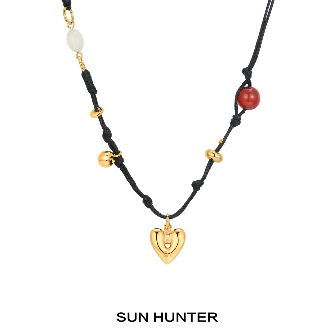 铜合金项链 三横SUN HUNTER「牧歌」原创爱心编制绳项链长款毛衣链