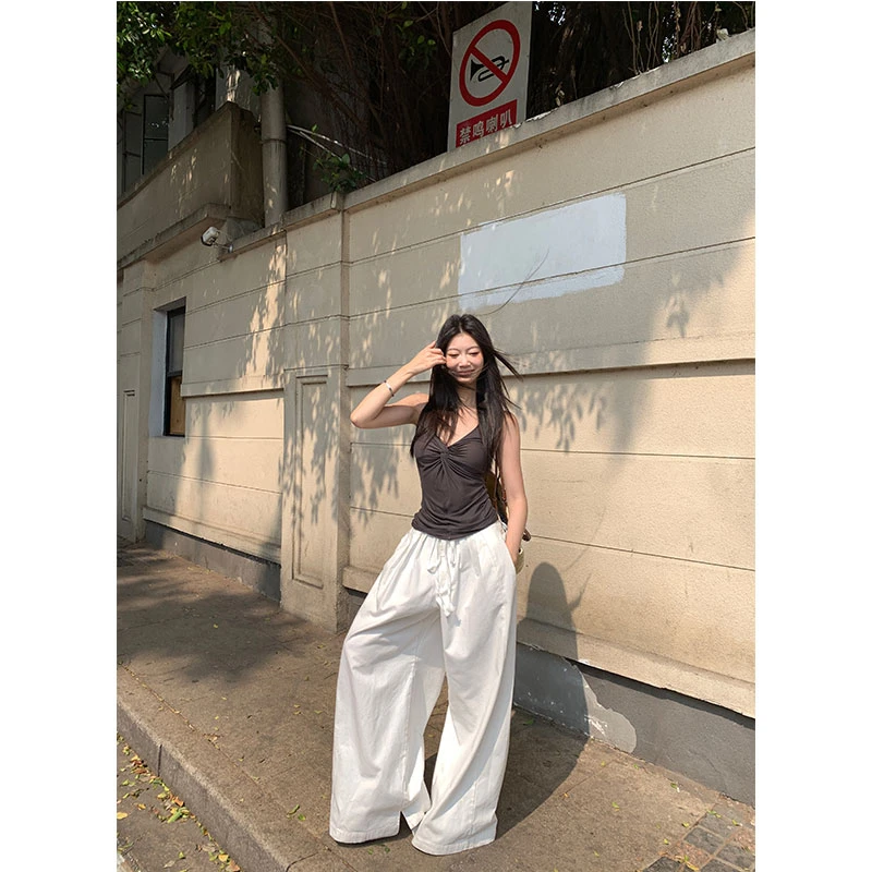 withmin凉皮 度假穿搭 韩版宽松显瘦欧若风直筒休闲裤【2522283】