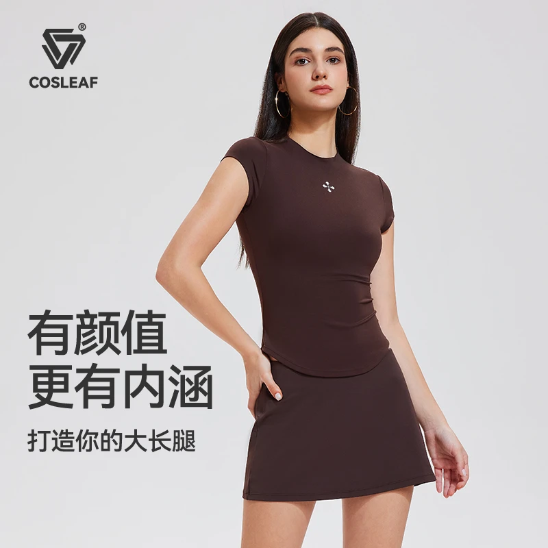 春夏新款科里芙时尚修身运动休闲健身短袖瑜伽跑步短裙裤套装