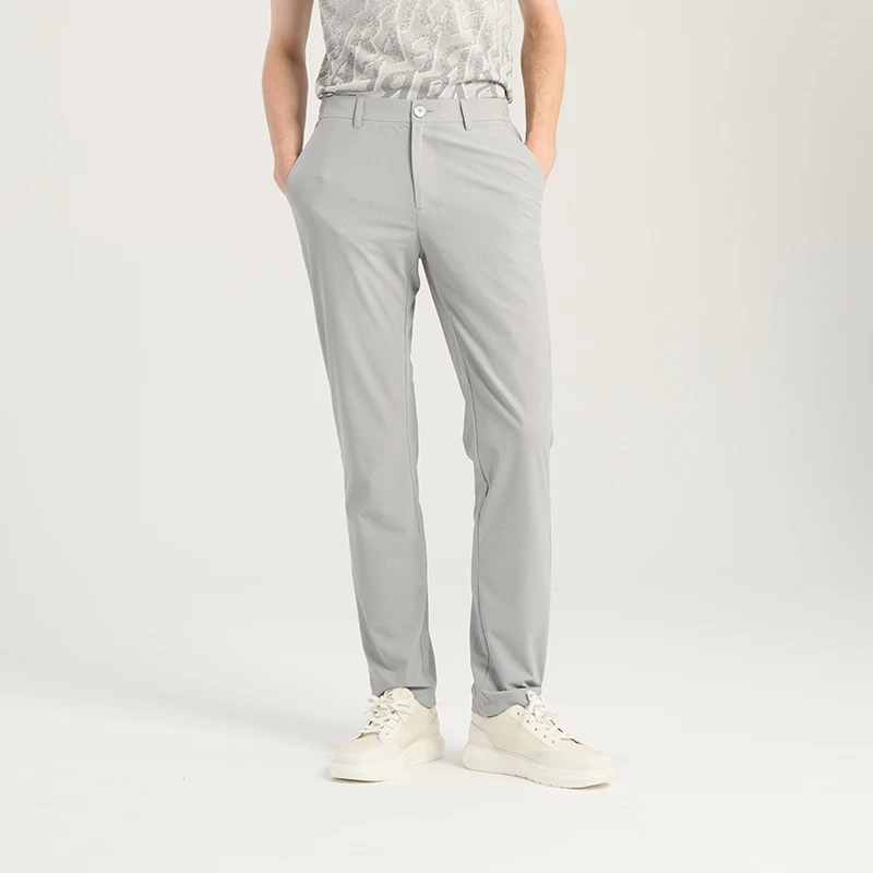 RARE威雅男装 2025春夏浅灰色隐约logo印花透气百搭休闲针织裤