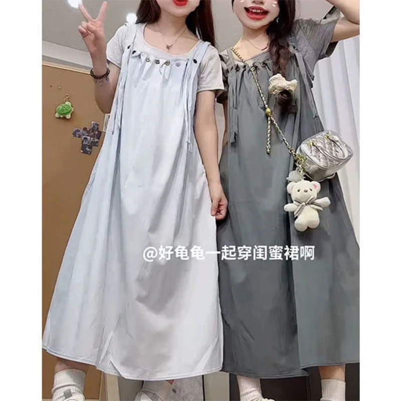 韩系复古闺蜜装背带连衣裙时尚女学生韩版宽松春夏新款短袖学院风