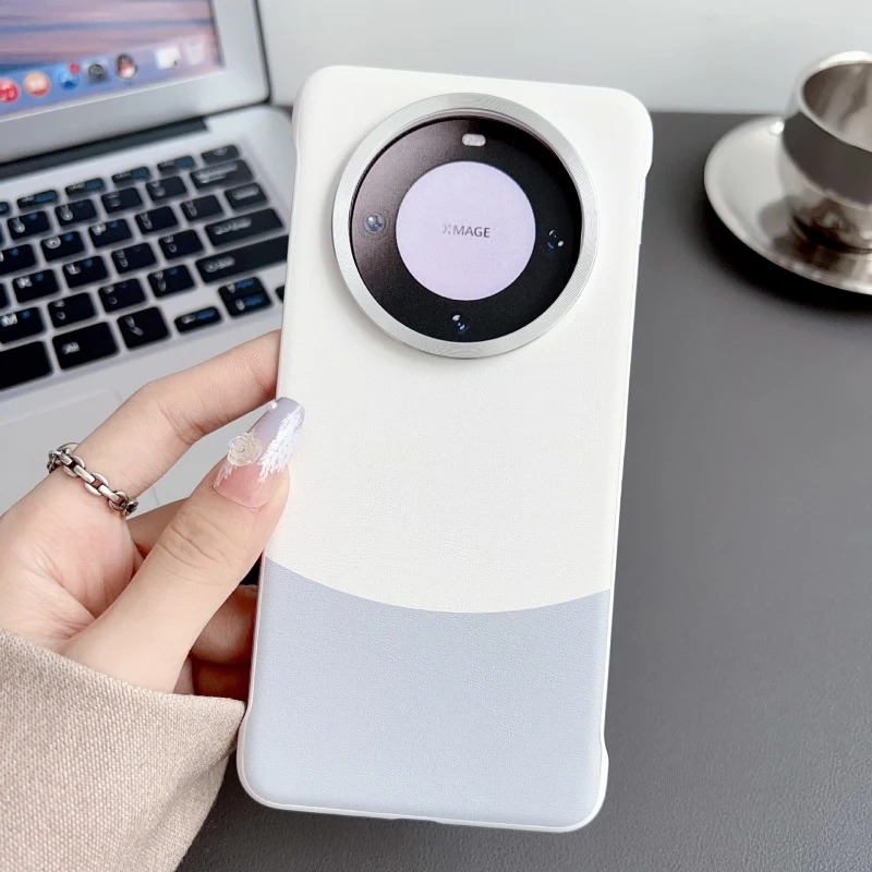 适用华为Mate60Pro无边框超薄手机壳双色素皮m60Pro+原机色保护套