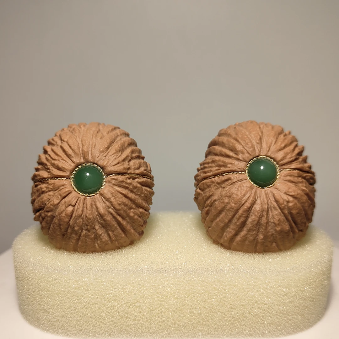 一物一图猴头元宝镶嵌文玩核桃全品无修