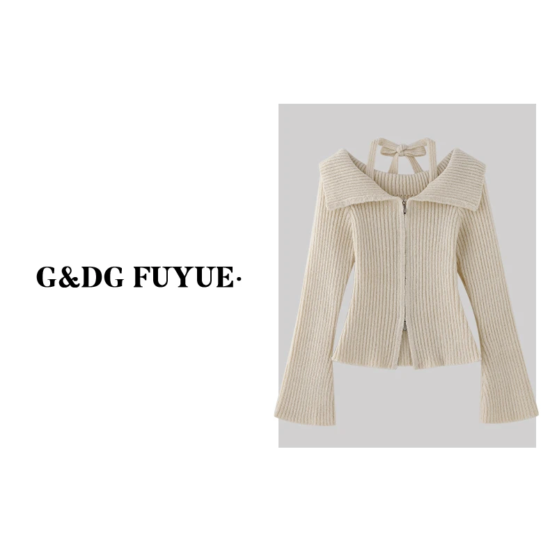 【年中大促 抢完即止】百搭长袖针织衫气质挂脖开衫上衣K423Z10114