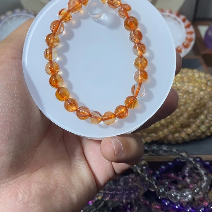 水晶手链未镶嵌橘红胶花