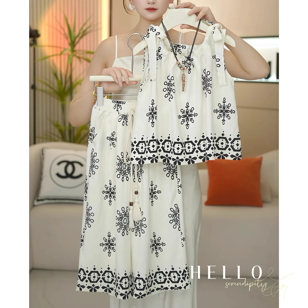 女童无袖套装2025夏季中大童民族风背心娃娃衫防蚊阔腿裤薄款洋气