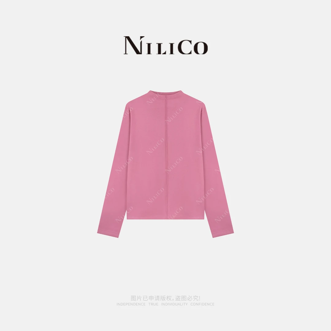 NILICO【轻甜】糖果系列法式轻奢中领磨毛保暖显瘦长袖上衣