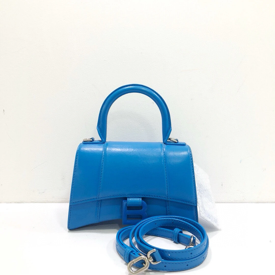 95新 Balenciaga/巴黎世家 蓝色全皮xS沙漏包手提单肩斜挎包
