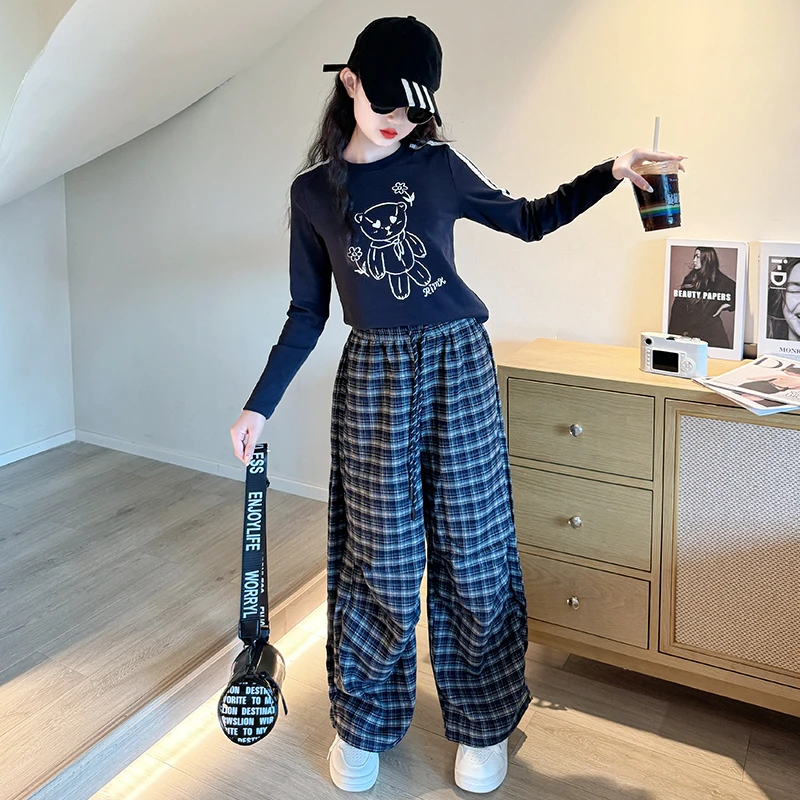 女童秋装套装2025新款儿童韩系潮酷穿搭大童女孩时髦阔腿裤两件套