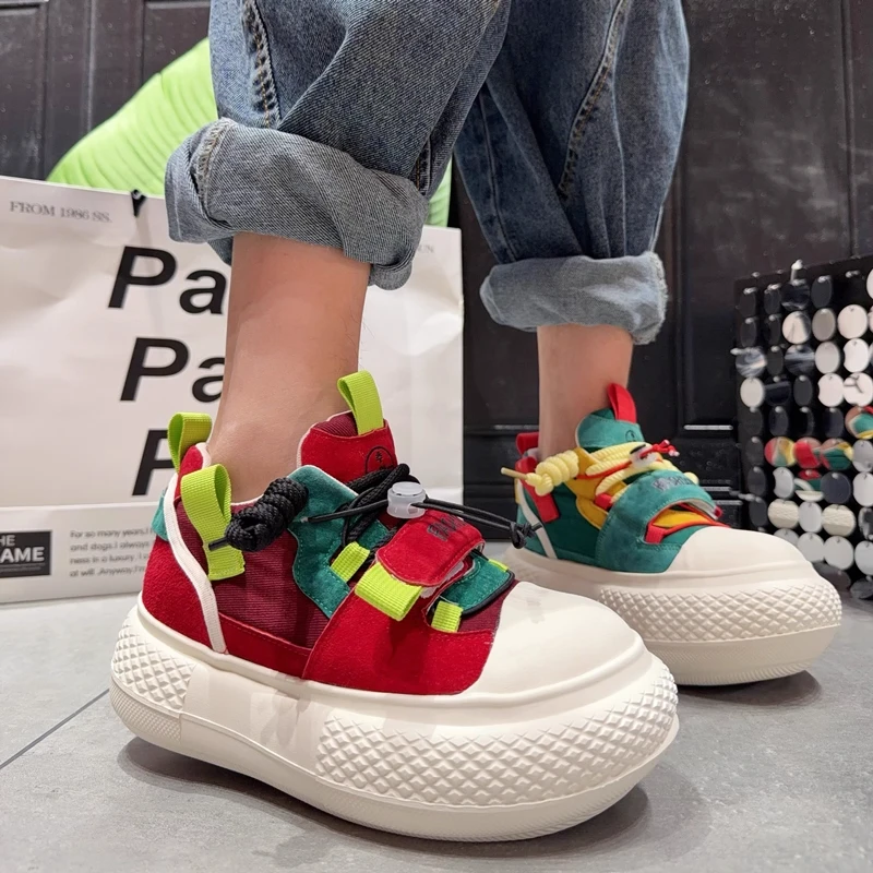 【郑】2025秋冬新款复古厚底德训阿甘鞋拼色鸳鸯运动休闲女鞋