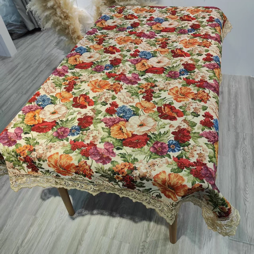 新款美式棉麻提花布艺桌布田园风小碎花餐桌布油画茶几布台布