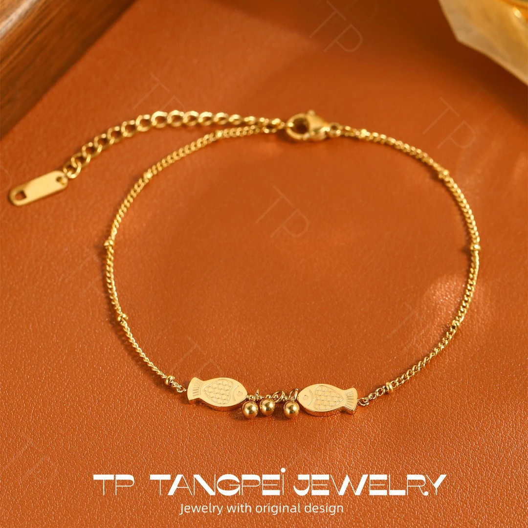 不锈钢脚链 设计感双鱼吐泡泡脚链小众气质国风时尚饰品