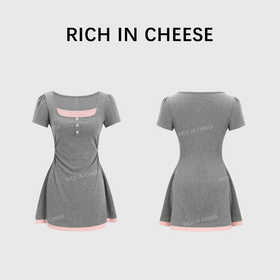 【清清】RICHINCHEESE 悉尼来信 不规则高腰显瘦A领夏季连衣裙