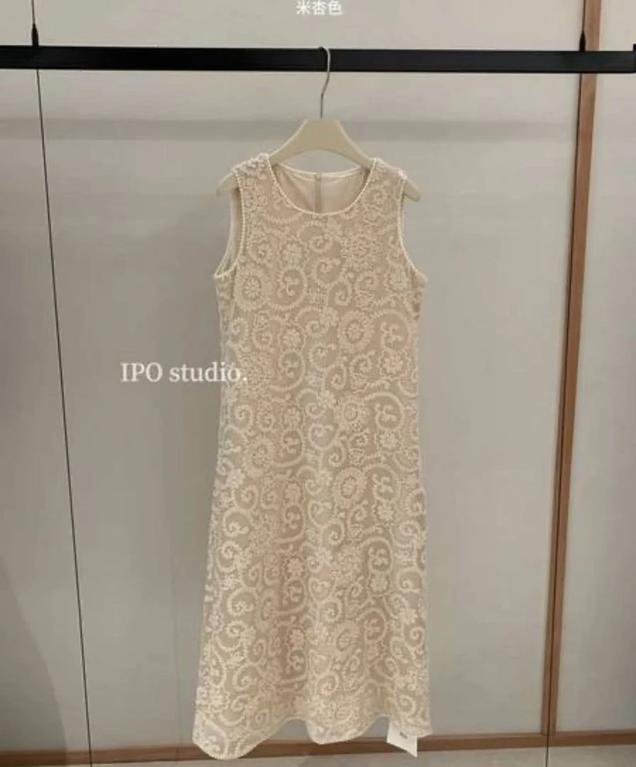 连衣裙-2502009法式蕾丝钩花无袖中长裙
