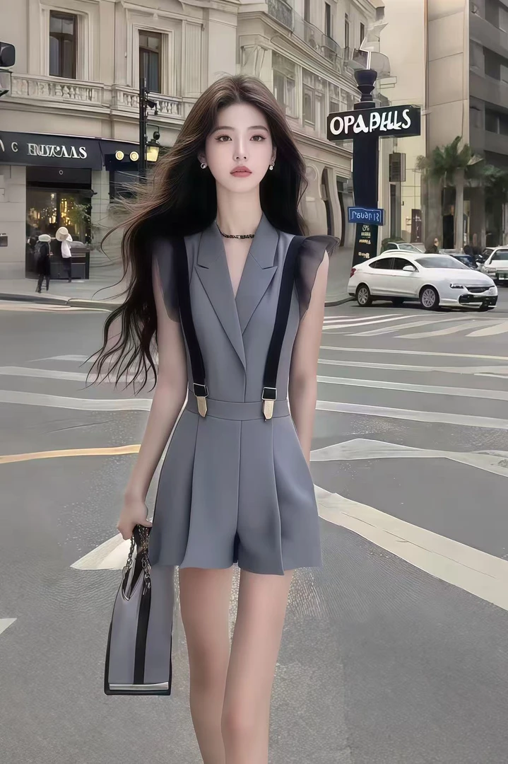 夏季新款时尚极简风灰色V领修身设计感无袖外套女时尚氛围感女装