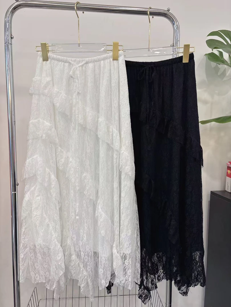 2025设计师高腰蕾丝半身裙仙女风中长款甜美初恋风