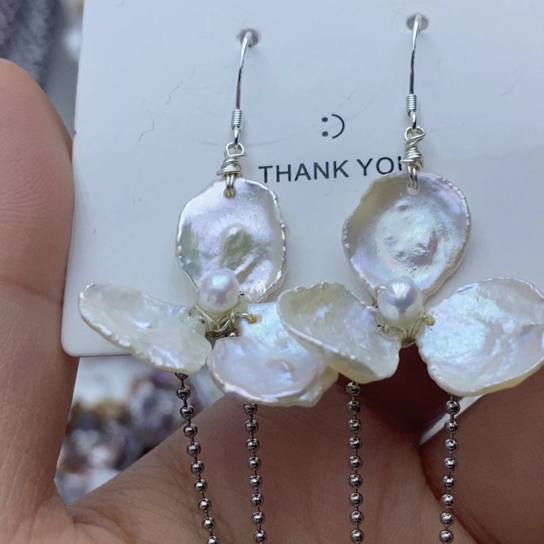 耳饰银S925镶嵌淡水珍珠