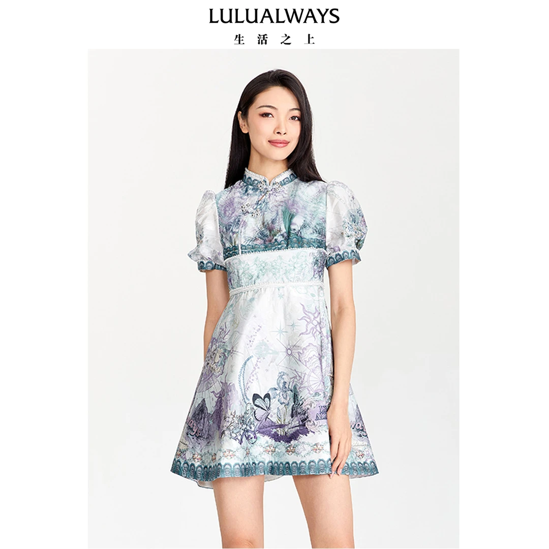 lulualways23夏季新款优雅镂空盘扣新中式短袖连衣裙LOB510K