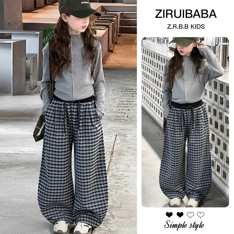 2025潮款女童套装秋季新款韩系女孩大童针织衫儿童洋气休闲阔腿裤