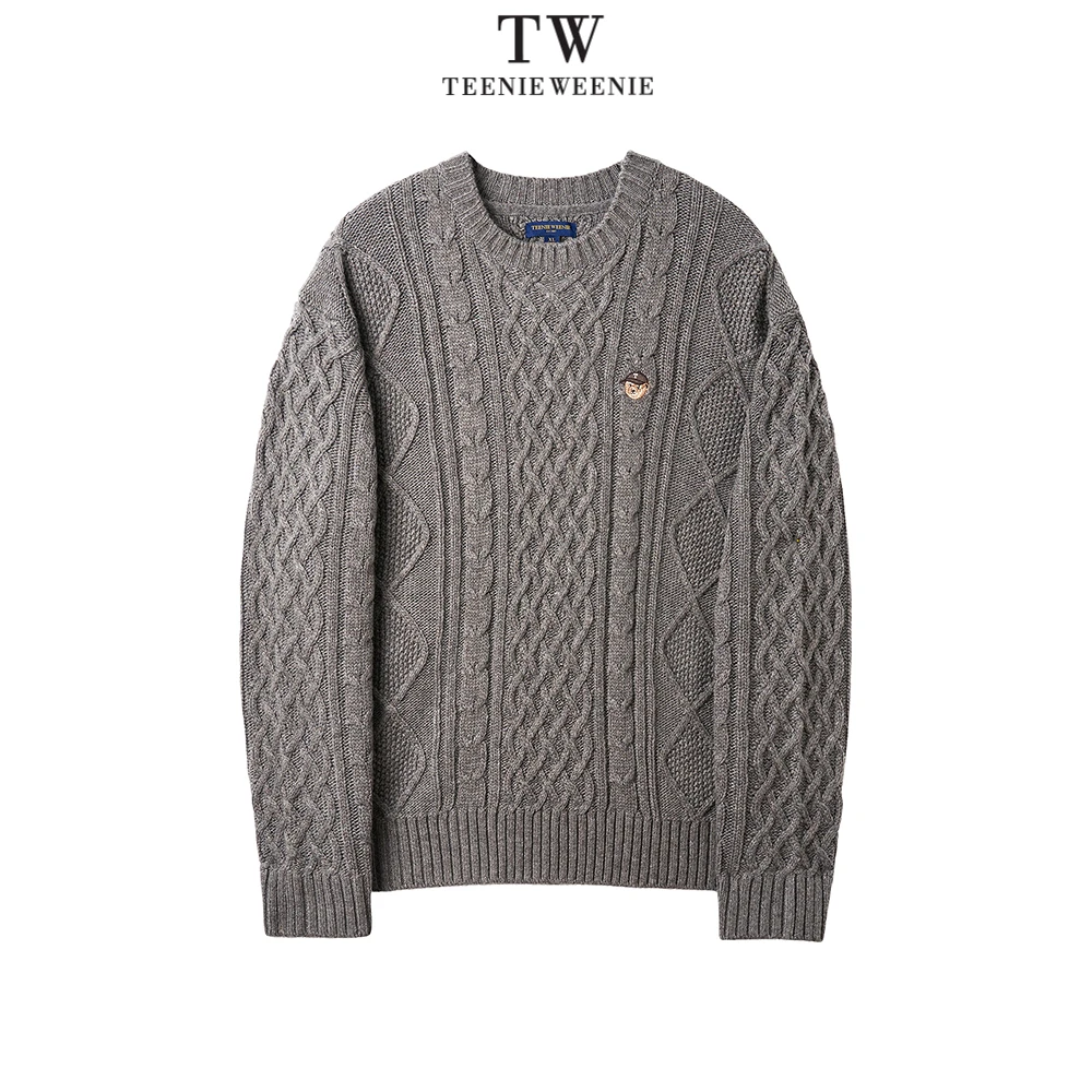Teenie Weenie小熊男装复古休闲圆领绞花针织羊毛毛衣TNKW258908I
