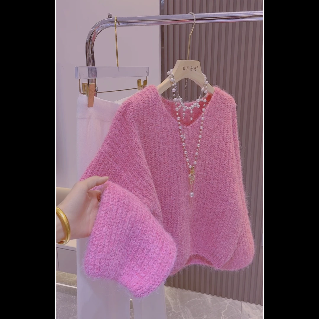韩版时尚简约复古套头针织衫女上衣2025秋冬新款洋气宽松百搭毛衣