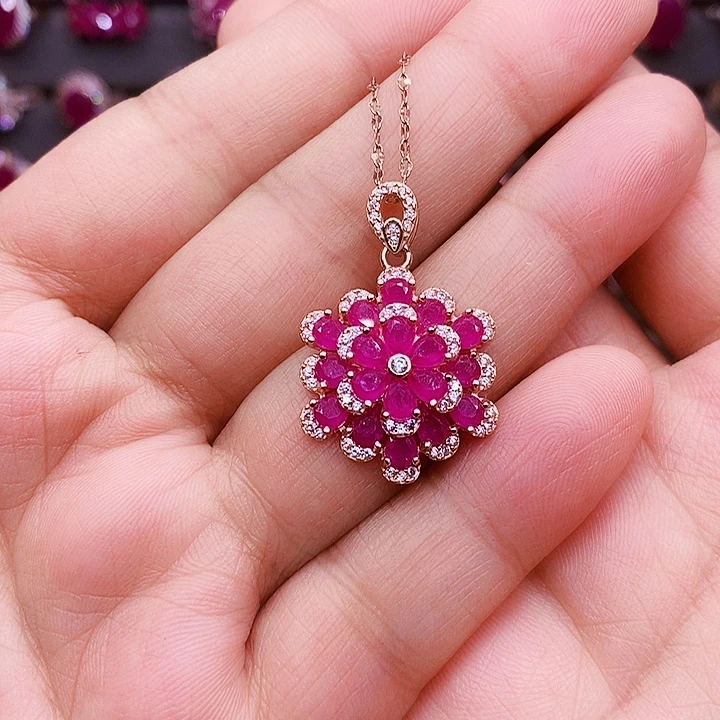 红宝石颈饰银S925镶嵌