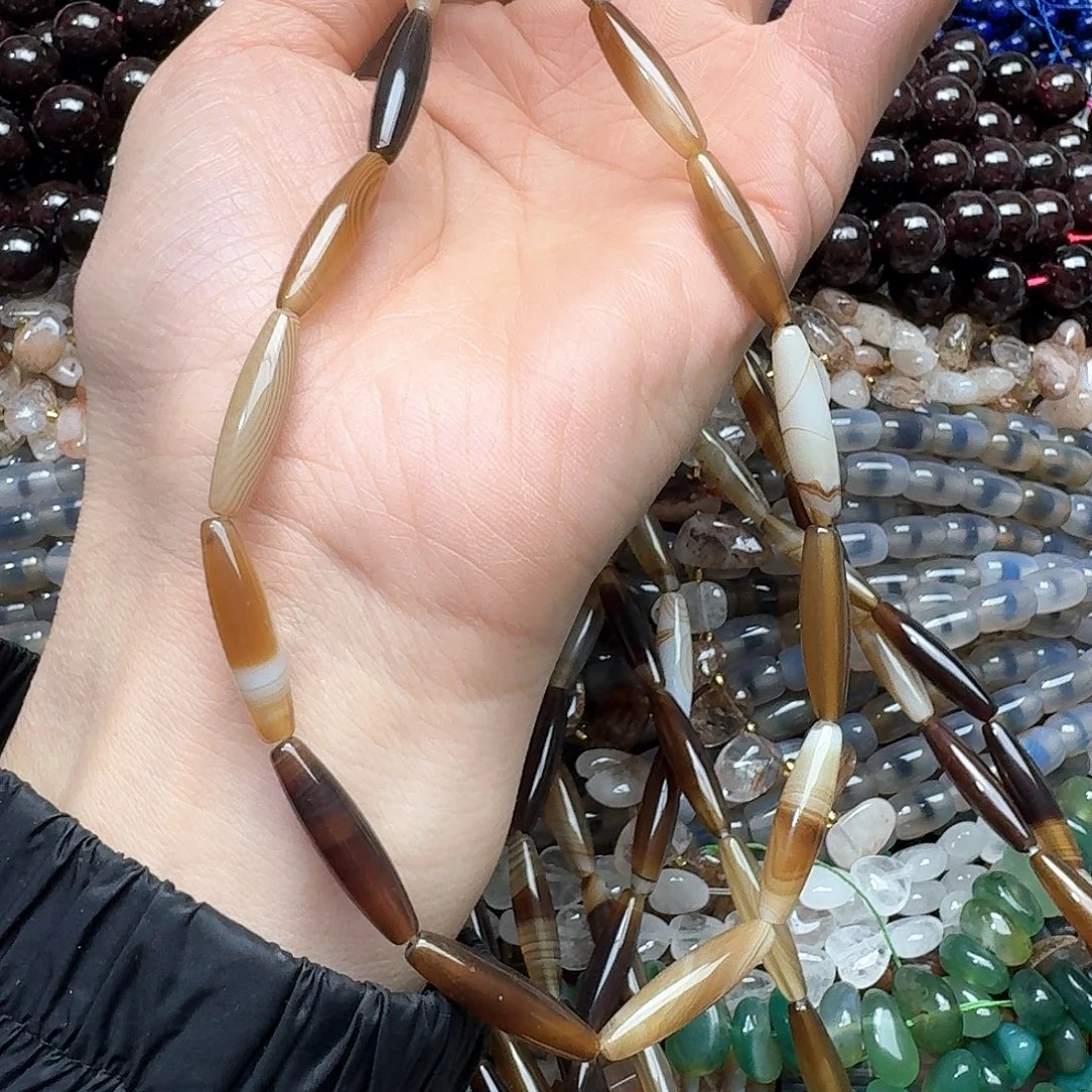 查罗石未镶嵌珠宝半成品一条6x24m蚕丝咖啡玛 瑙天朱