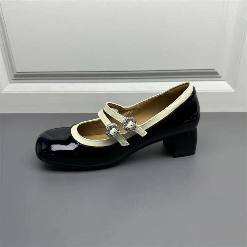 0705  黑色新款玛丽珍粗跟浅口单鞋