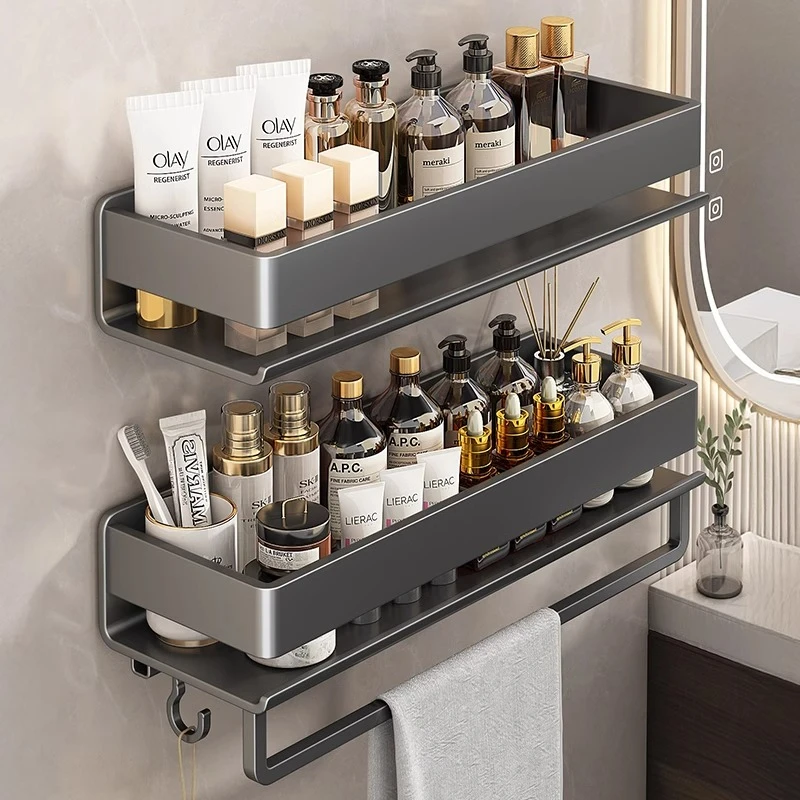 优勤浴室卫生间置物架免打孔不锈钢厕所洗漱台墙上壁挂式收纳架子